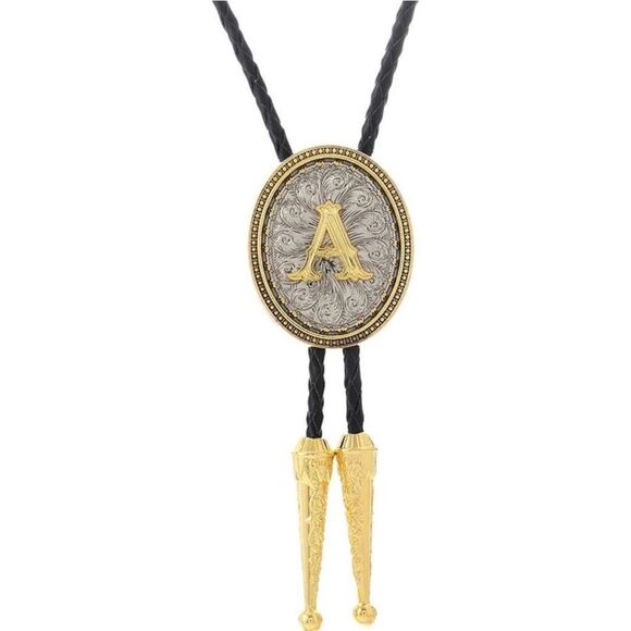 Bolo Tie Initial A Mens Casual Western Cowboy Gold And Silver Accessory New - Picture 1 of 5